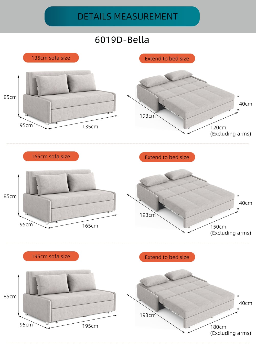 Bambillo Bella Pullout Armless Sofa Bed Bseated